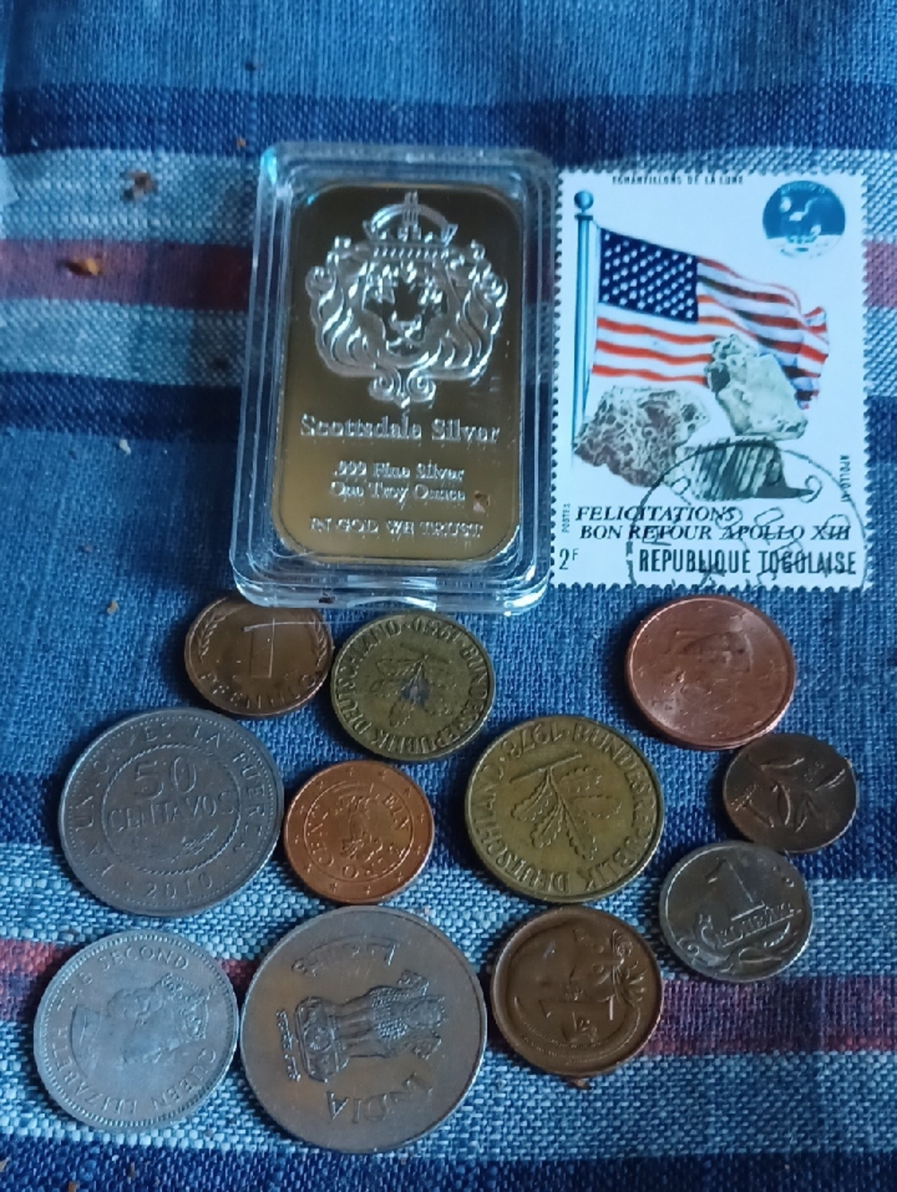 Mixed World Coin Lot with Silver CladBar - Blue/Copper Tones